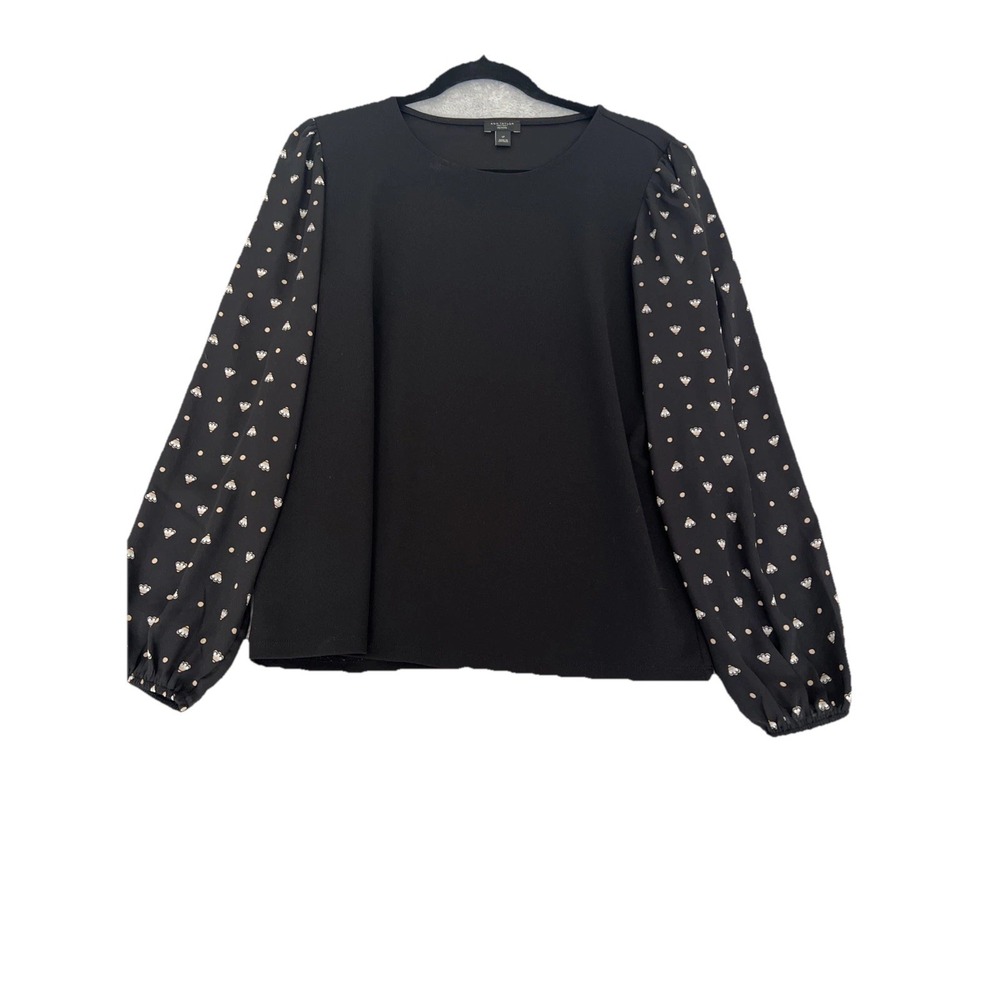 Ann Taylor Black blouse With solid black body and sleeves. Size LP